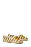 Tory Burch Fray Stripe Espadrille Flat In Whiskey Brown / Naturale