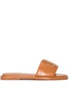 Tory Burch Double T Leather Medallion Slide Sandals In Brown