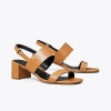 Tory Burch Double T Heeled Sandal In Caramel Corn/perfect Black