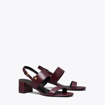 Tory Burch Double T Heeled Sandal In Dark Carmine