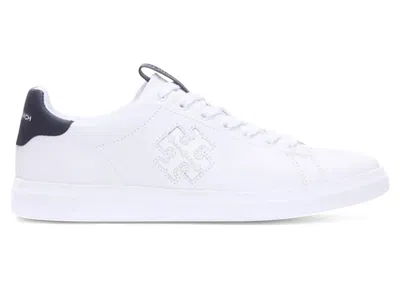 Pre-owned Tory Burch Double T Howell Coat (women's) Sneakers In White/perfect Navy Blue