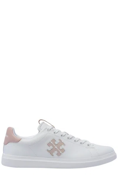 Tory Burch Double T Howell Low-top Leather Sneakers In White Shell Pink