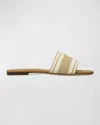 Tory Burch Double T Jacquard Slide Sandals In Cammello / Ash White
