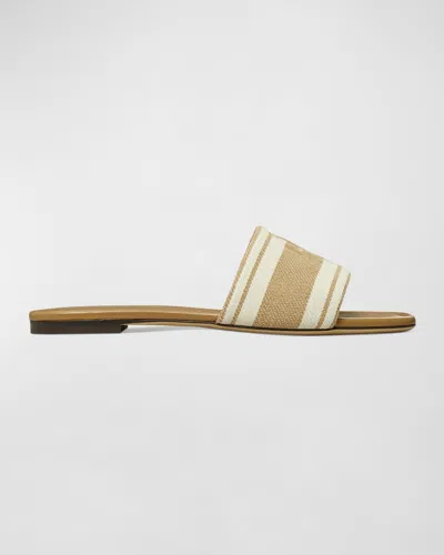 TORY BURCH DOUBLE T JACQUARD SLIDE SANDALS