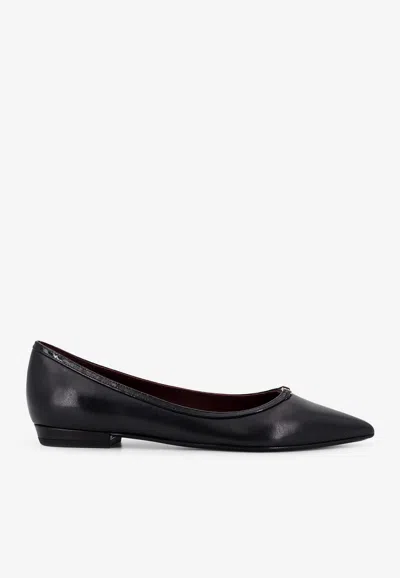 Tory Burch Double T Leather Ballet Flats In Black