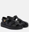 Tory Burch Kira Black Sandals With Logo Plaque In Grained Leather Woman In Black