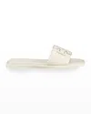 Tory Burch Double T Leather Medallion Slide Sandals In Dulce De Leche