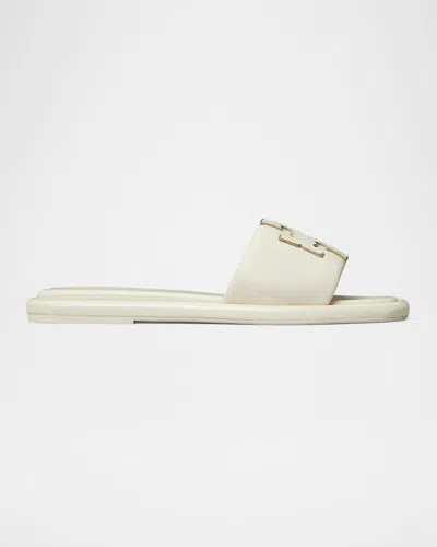 Tory Burch Double T Leather Medallion Slide Sandals In Dulce De Leche