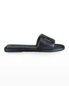 TORY BURCH DOUBLE T LEATHER MEDALLION SLIDE SANDALS