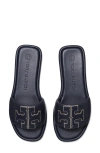 Tory Burch Double-t Leather Sport Slide Sandal In Perfect Navy/pewter