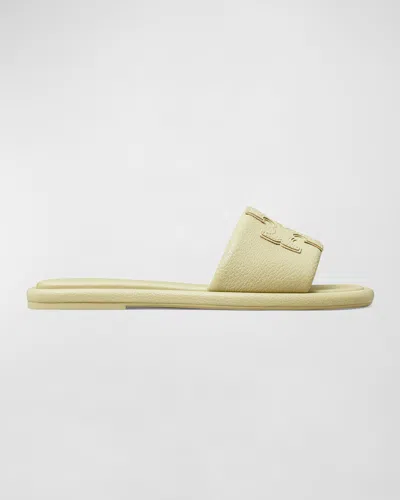 Tory Burch Double T Leather Sport Slide Sandals In Olive Sprig