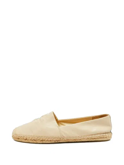 Pre-owned Tory Burch Double T Logo Espadrilles In Neutrals