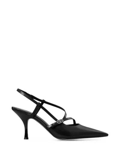 Tory Burch Double T Logo-plaque Strappy Pumps In Black