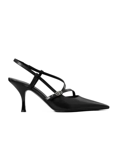 Tory Burch Double T Logo-plaque Strappy Pumps In Blue