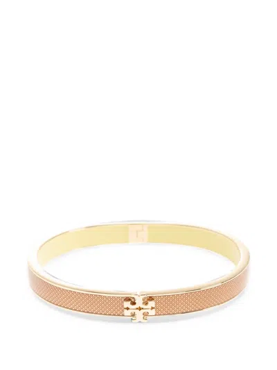 Tory Burch Double T Medium Textured Bangle In Brown