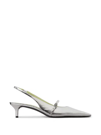 Tory Burch Double T Metallic Pointed-toe Pumps In Silver
