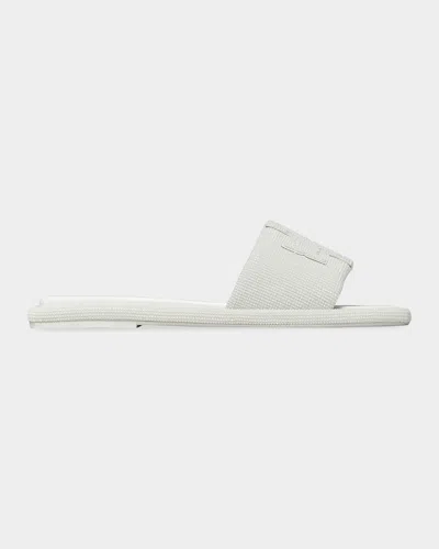 Tory Burch Double T Pave Leather Slide Sandals In Optic Whit