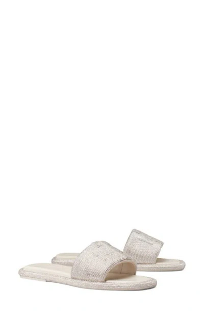 Tory Burch Double T Pavé Slide Sandal In White