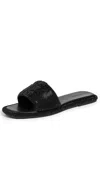 Tory Burch Double T Pave Leather Slide Sandals In Black