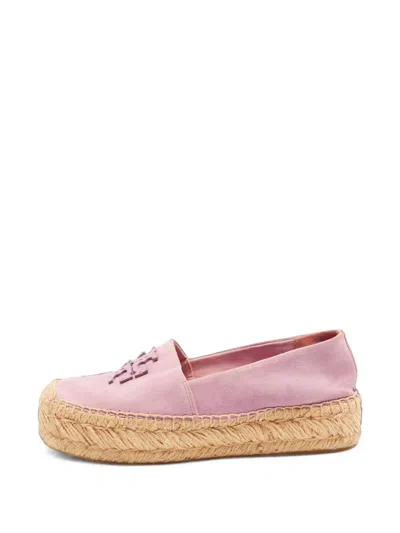 Pre-owned Tory Burch Double T Platform Espadrille Flats In Pink