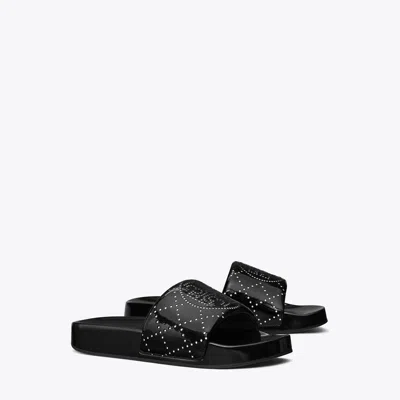 Tory Burch Double T Pool Slide In Nero/nero