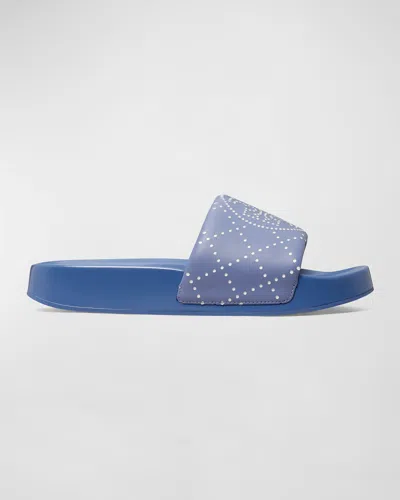 Tory Burch Double T Slide Pool Sandals In Saphire/jeans Blue