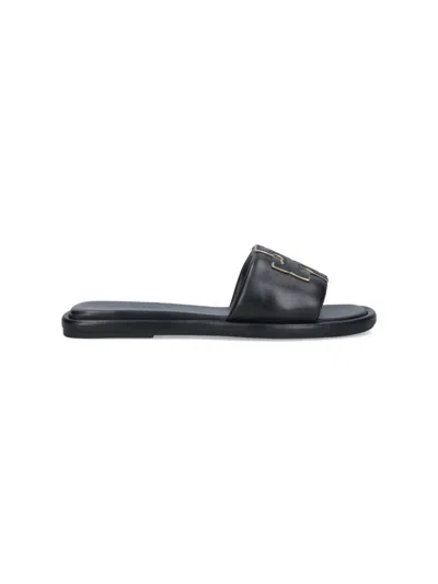 TORY BURCH TORY BURCH DOUBLE "T" SLIDE SANDALS – BLACK