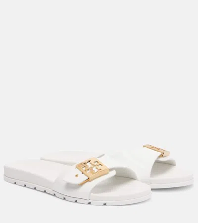 Tory Burch Patent Synthetic Leather Buckle Slide In White