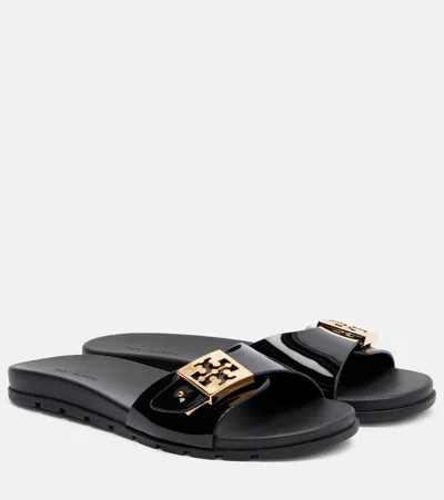 Tory Burch Patent Synthetic Leather Buckle Slide In Black