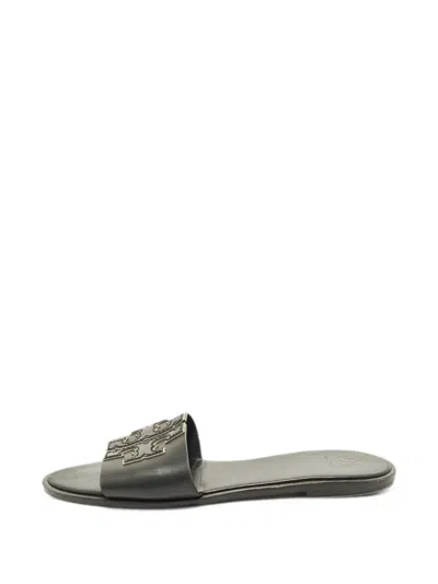 Pre-owned Tory Burch Double T Slides In Black