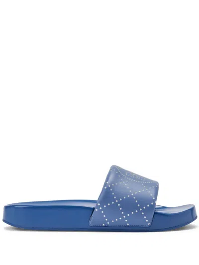 Tory Burch Double T Slides In Blue