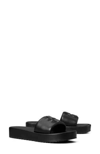 Tory Burch Double T Sport Platform Slide Sandal In Black