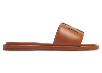 Pre-owned Tory Burch Double T Sport Slide Sandal (women's) Sneakers In Bourbon Miele/gold