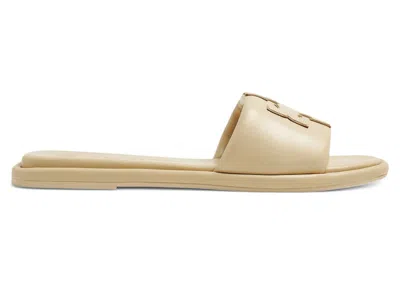 Pre-owned Tory Burch Double T Sport Slide Sandal (women's) Sneakers In Dulce De Leche/gold