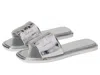 Tory Burch Double T Leather Slides In Silver