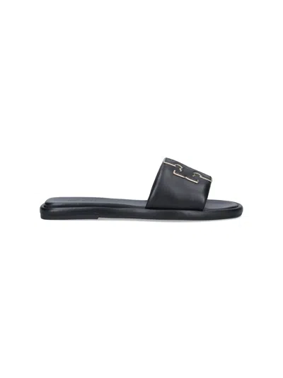 Tory Burch 'double T' Sporty Slider Sandals In Black  