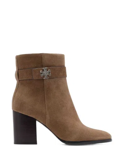 Tory Burch Double T Suede Boots In Brown