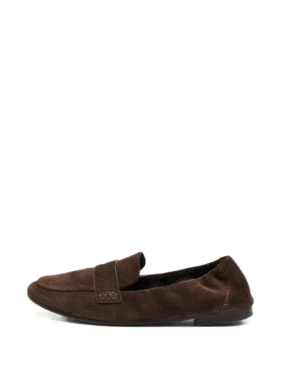 Pre-owned Tory Burch Double T Suede Loafers In Brown