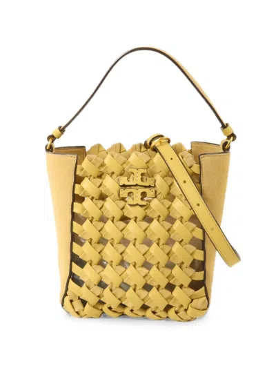 Pre-owned Tory Burch Double T Woven Shoulder Bag In Yellow