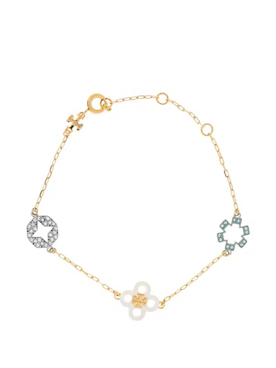 Tory Burch Double-t Charm Bracelet In Gold