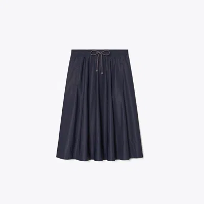 Tory Burch Drawstring Nylon Midi Skirt In Blue