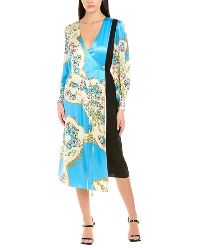 Tory Burch Drawstring Silk Front Shirtdress In Blue