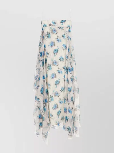 Tory Burch Dress Asymmetric Hem Floral Print Layers Straps In White
