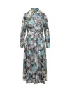 Tory Burch Printed Pleated Silk Twill Dress In Blue Abstract