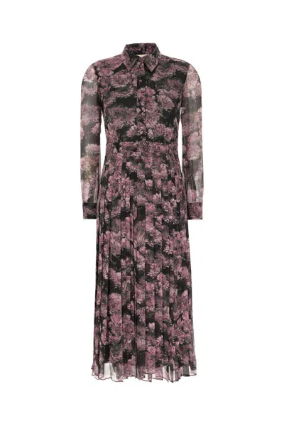Tory Burch Silk Dress With Floral Pattern And Pleated Skirt In Pink Pixel Floral