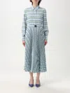 Tory Burch Collared Dress With Whimsical Swan Print In Blue