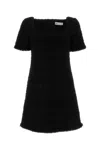 Tory Burch Tweed Square Neck Mini With Fringed Trimmings In Black