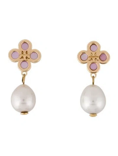 Pre-owned Tory Burch Dyed Mother-of-pearl & Faux Pearl Drop Earrings In Pink