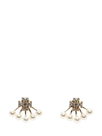 Tory Burch Earrings With Logo Detail And Pearls Pendant In Gold