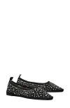 Tory Burch Black Ballet Flats With All-over Crystals Application In Tech Fabric Woman In Black